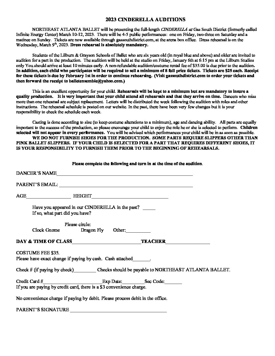 23 cinderella audition application - Grayson School of Ballet